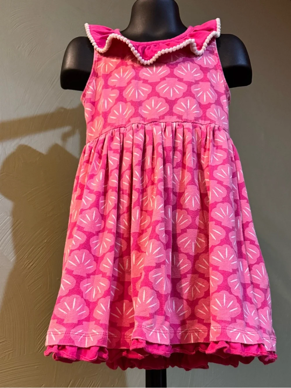 Nannette Girls Pink Seashell Dress Size 6 Ruffle Pom Pom Casual Nautical